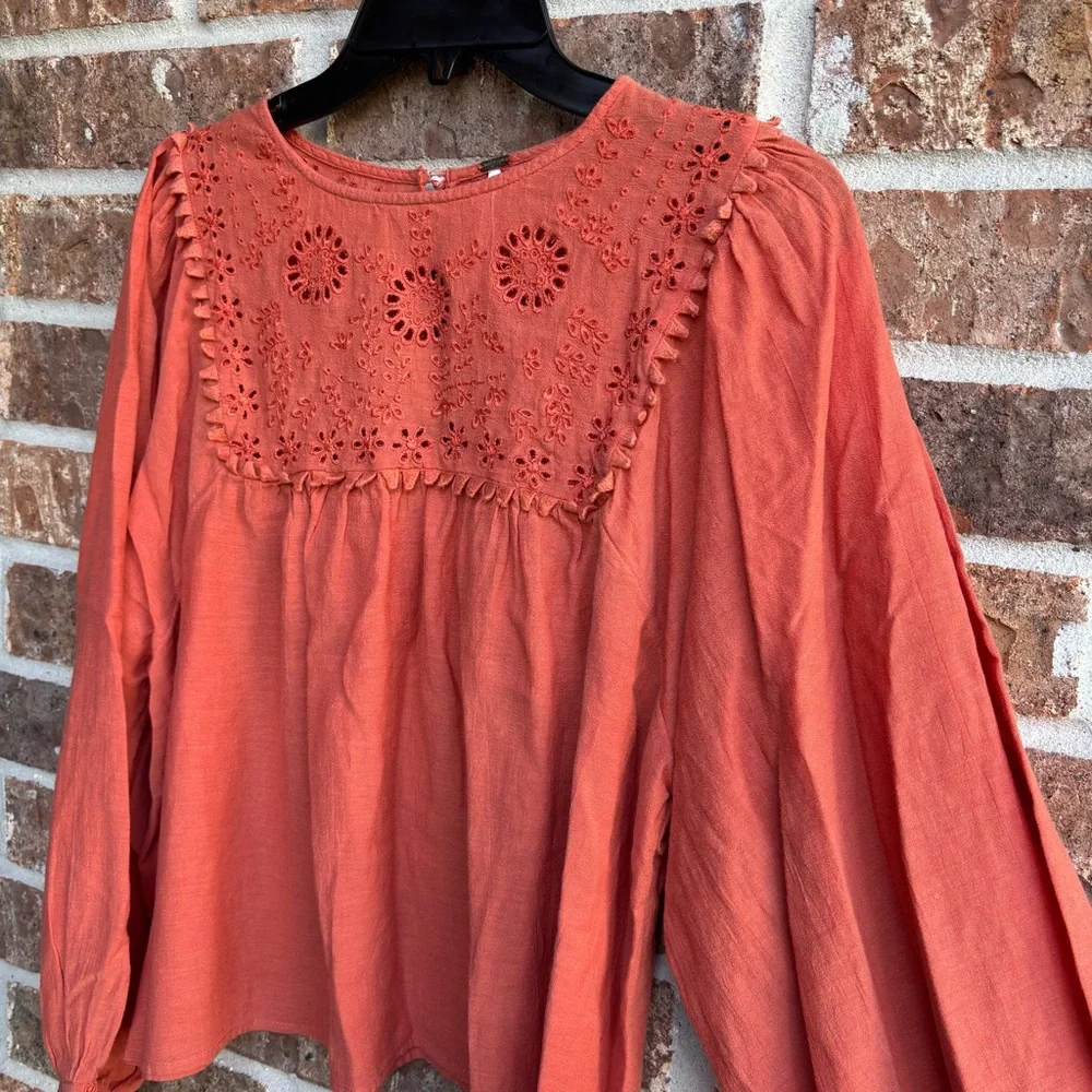 Free people Valencia Orange Embroidered Top